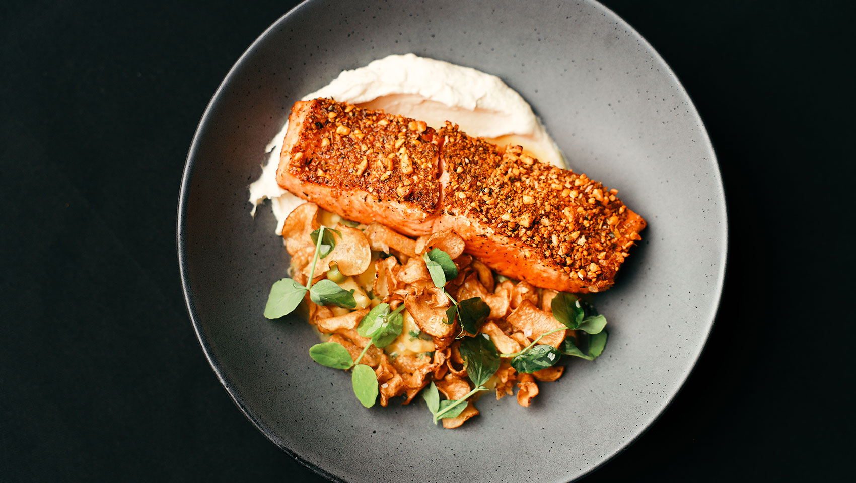 aerial image of salmon dish