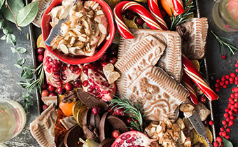 Christmas breakfast spread on board